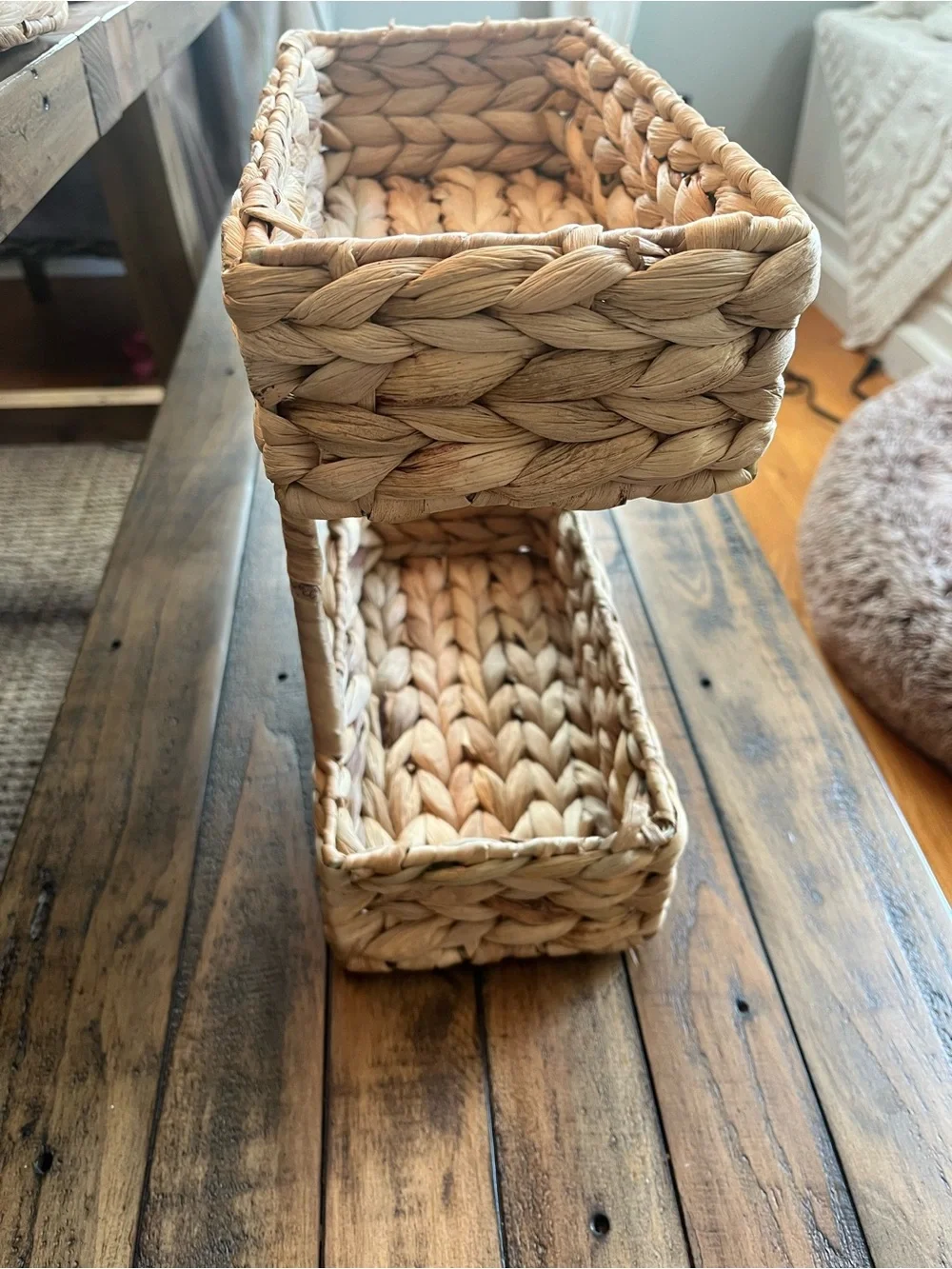 Woven Water Hyacinth 2-Tiered Basket Organizer